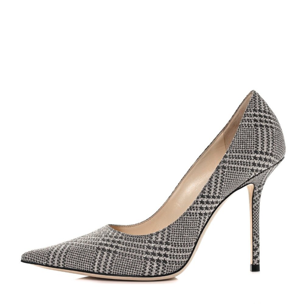 Jimmy Choo Silver Prince Of Stars Glitter Fabric Love 100 Pointed Plaid Pumps 37